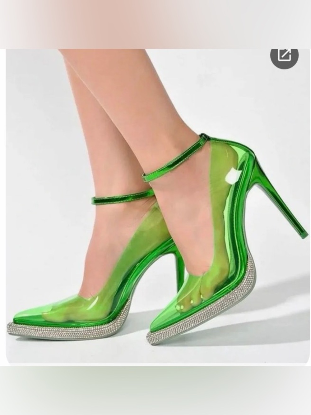 Cape Robbin Clear Neon Green Pointed Ankle-Strap Stilettos Sz 8